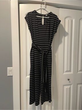 Old Navy Black and White Striped jumpsuit with tie